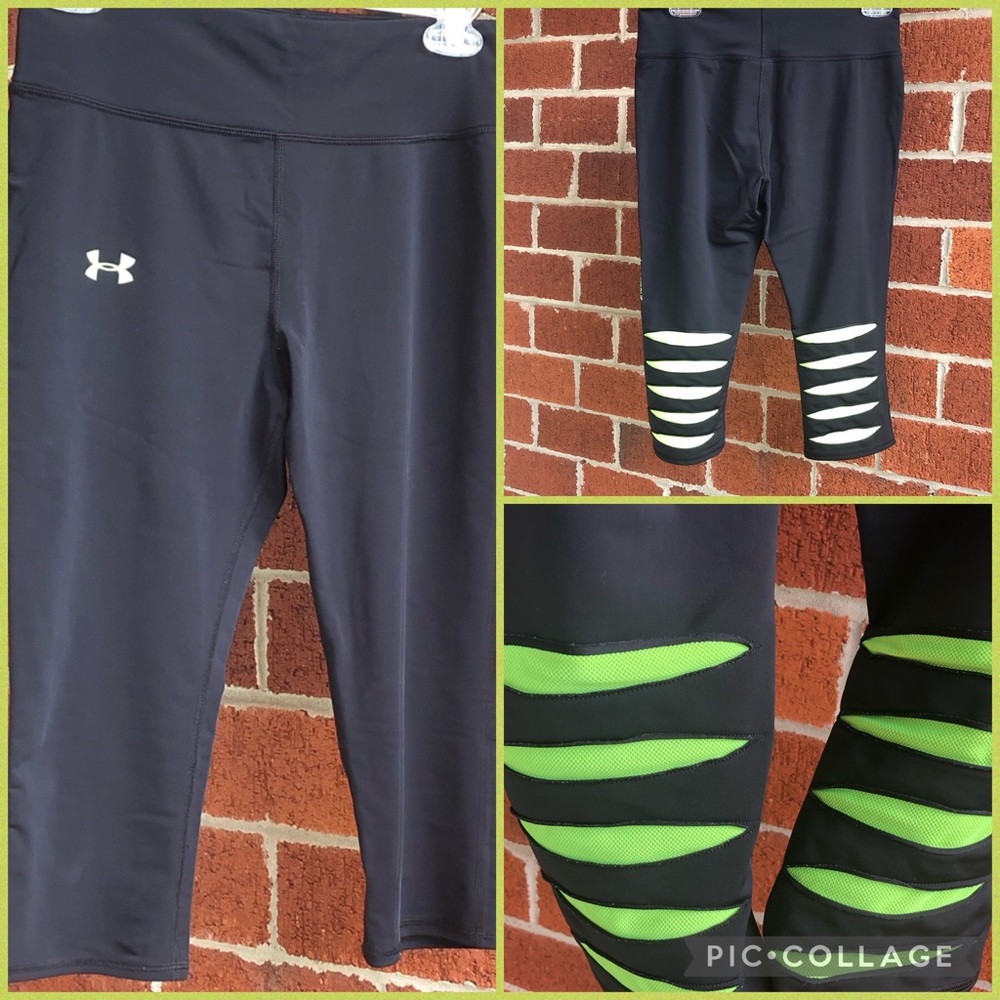 Under Armor Capri compression workout pants Black & Neon Green Size M